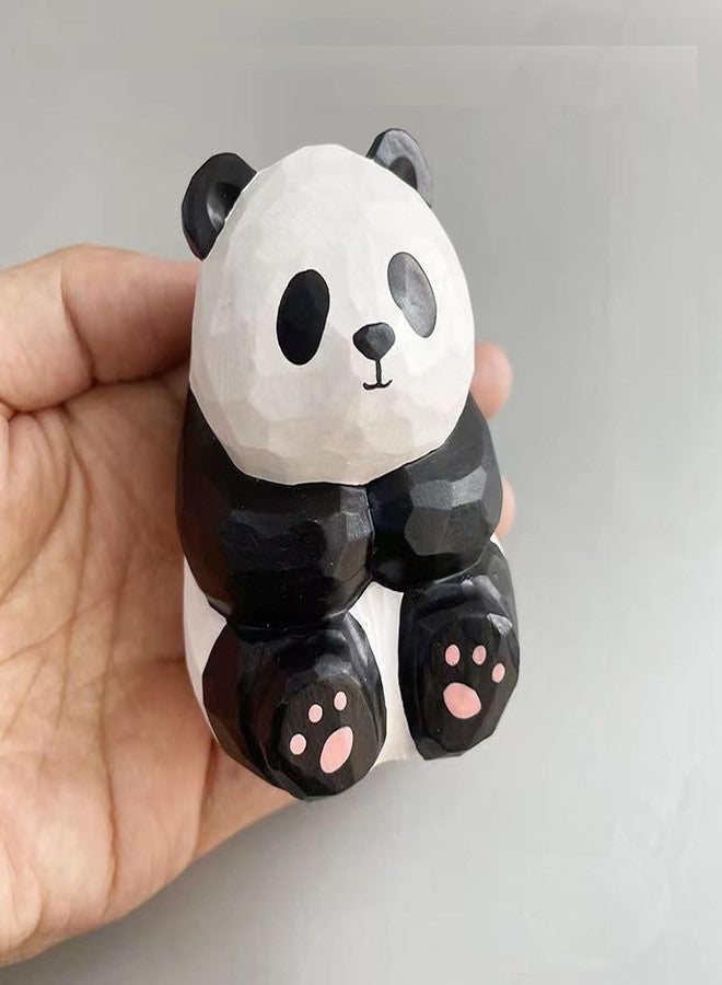ALHBEJT Handcarved Wooden Panda Statue Panda Figurine Ornament Carving Animal Statue Mini Panda Sculptures for Living Room Bookshelf Bedroom Office Table Decorations - Image 5